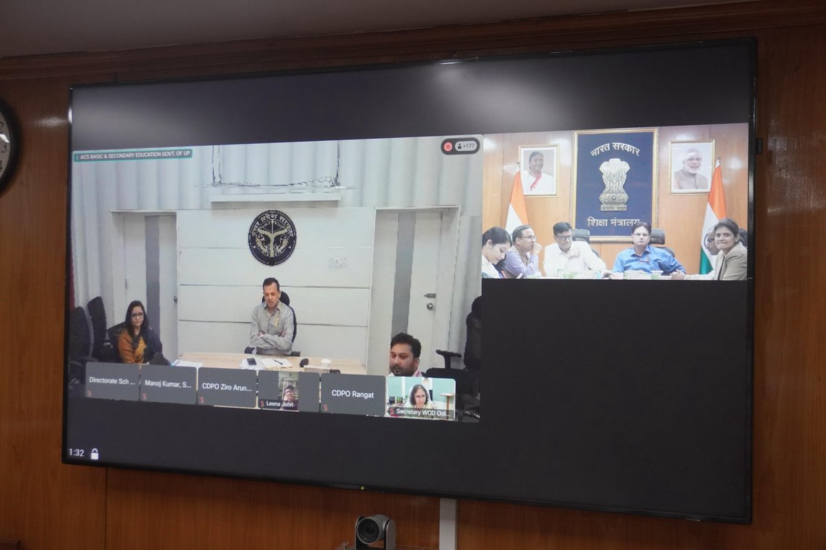 EduMinOfIndia's tweet image. On 22nd October 2025, a virtual meeting was held under the chairpersonship of Shri @sanjayjavin, Secretary, Department of School Education & Literacy (DoSEL), Ministry of Education and Shri Anil Malik, Secretary, Ministry of Women & Child Development to review and discuss the…