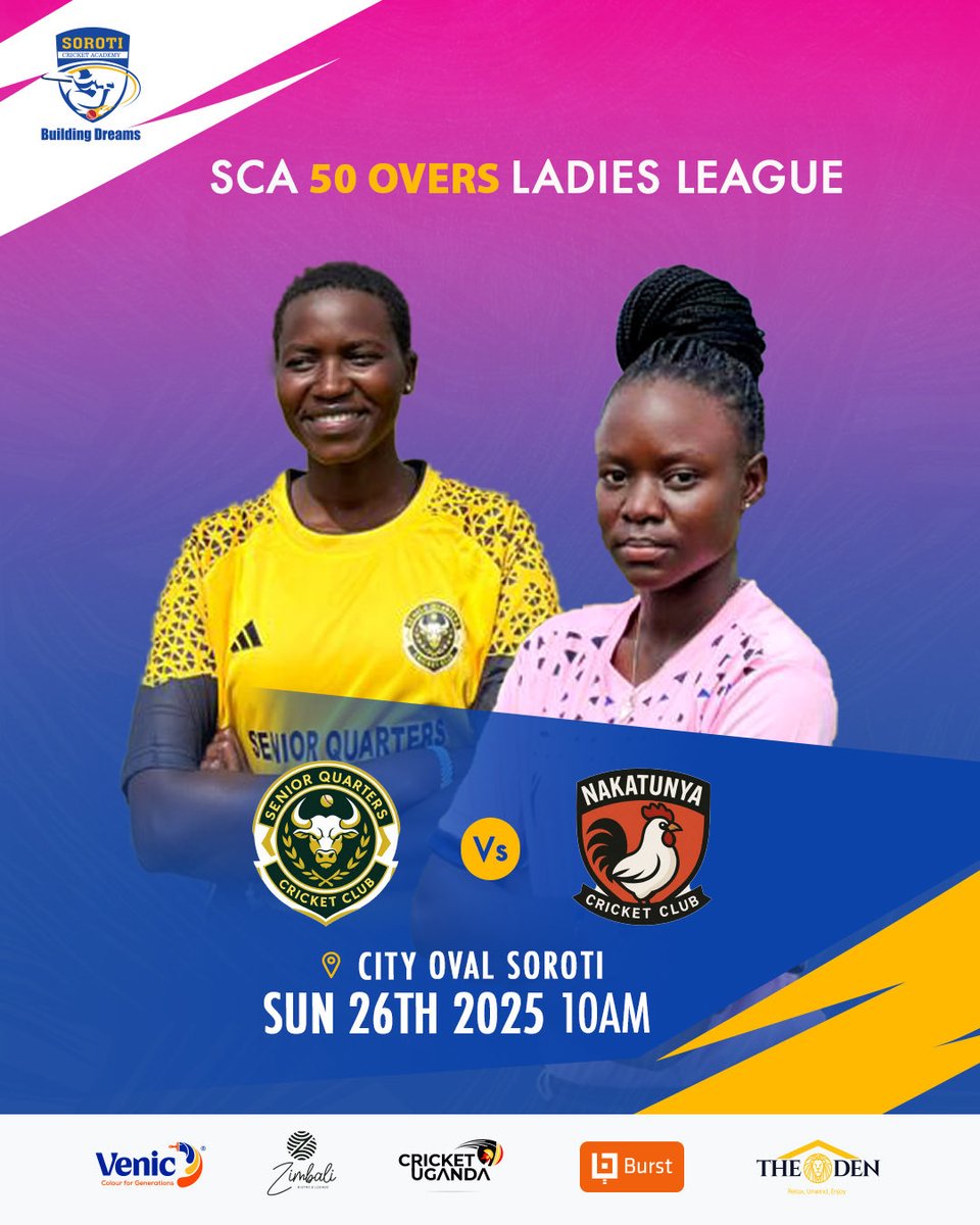 On Sunday 26th October the SCA 50-Overs Ladies League continues with Matchday 4 action

Table-toppers Campswahili face bottom-placed Pamba at Madera Oval, while Senior Quarters meet Nakatunya at City Oval in a mid-table clash

Get ready for exciting action 🍿 

#BuildingDreams