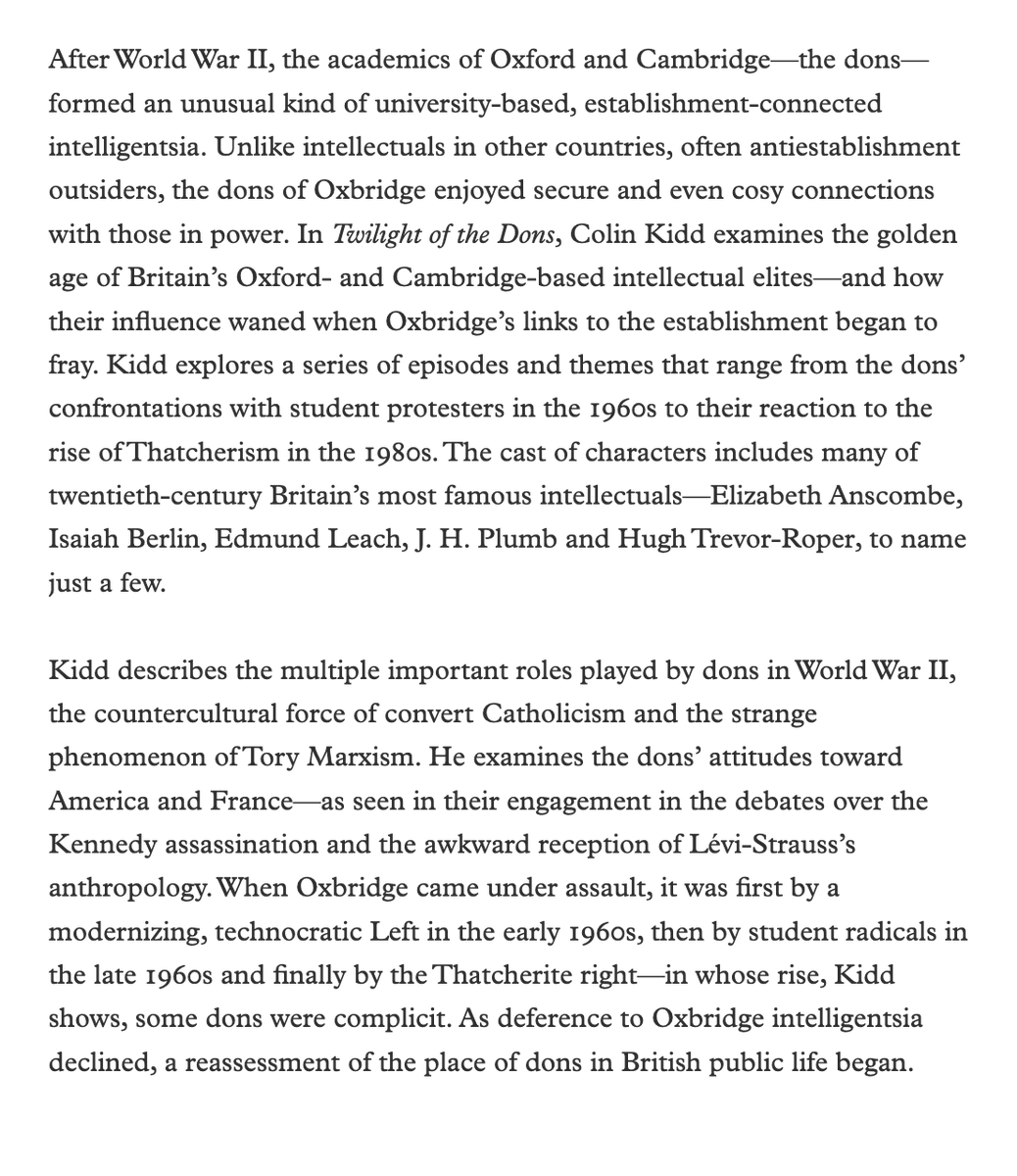 flr_louis's tweet photo. Colin Kidd - Twilight of the Dons

British Intellectuals from World War II to Thatcherism

À paraître en avril aux Princeton UP https://t.co/9Tw8J26ZPq