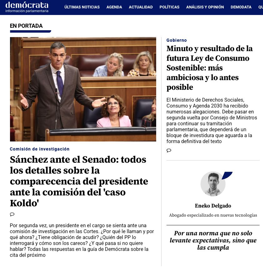⏰📲 La #portada de democrata.es

🟡 Sánchez ante el Senado: todos los detalles sobre la comparecencia del presidente ante la comisión de investigación del ‘caso Koldo’

🟡 Minuto y resultado de la futura Ley de Consumo Sostenible: más ambiciosa y lo antes posible

🟡