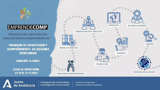 Ú𝐋T𝐈M𝐎 𝐃Í𝐀

🟦🟩 Programa de Capacitación en Segunda Oportunidad, dirigido a personas emprendedoras y autónomas en situación de dificultad económica.

📑15 h. de formación➕tutorías personalizadas.
👥25 plazas.
💻Inscríbete aquí: bit.ly/4mZXszh

#EmprendeCOMP