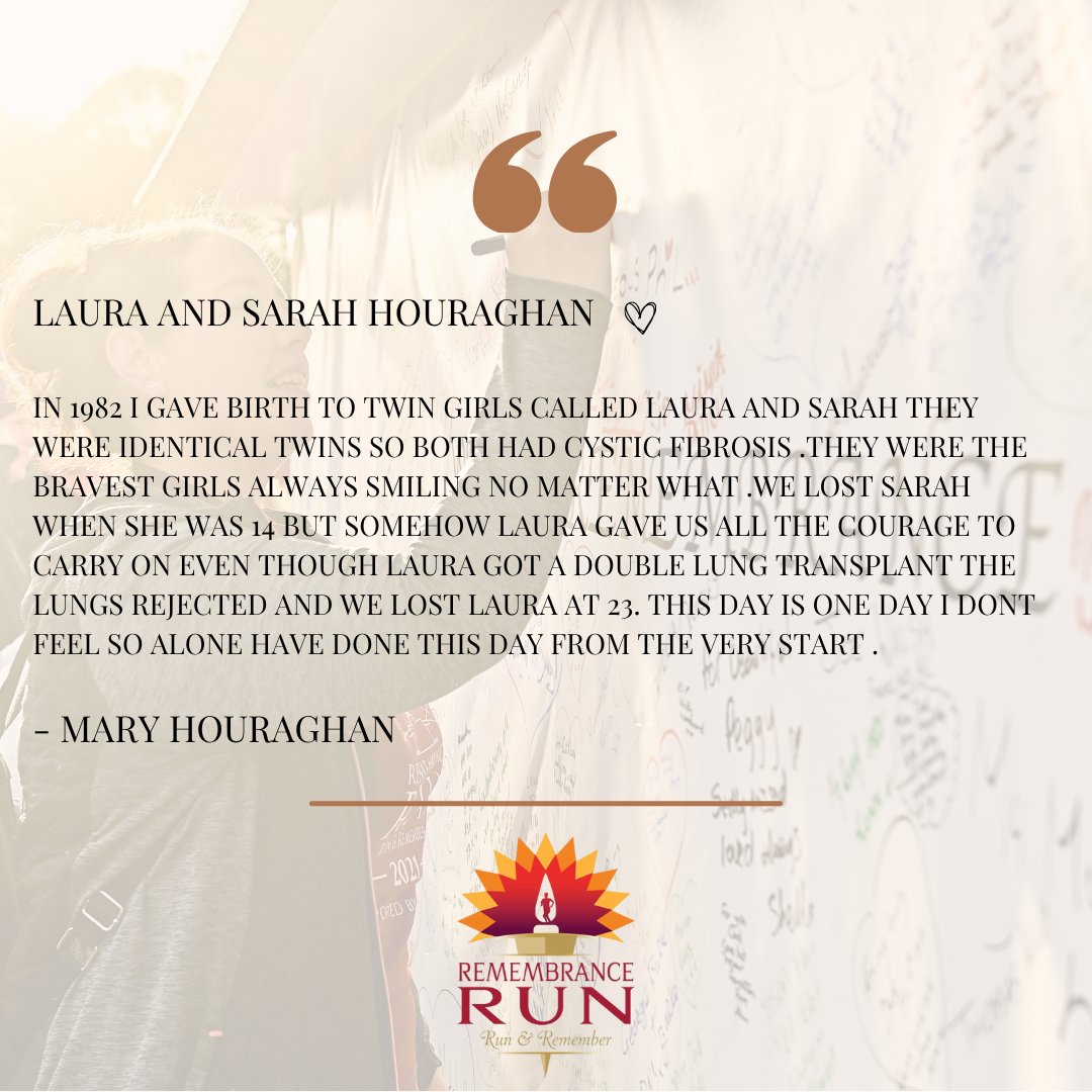 Remembering Laura &amp; Sarah 💛

We’ve been receiving some incredibly touching stories from participants, including this heartfelt tribute from Mary Houraghan, who has taken part in the Run since the very beginning for her twin daughters🌿

Share your story⤵️
form.jotform.com/252713100889053