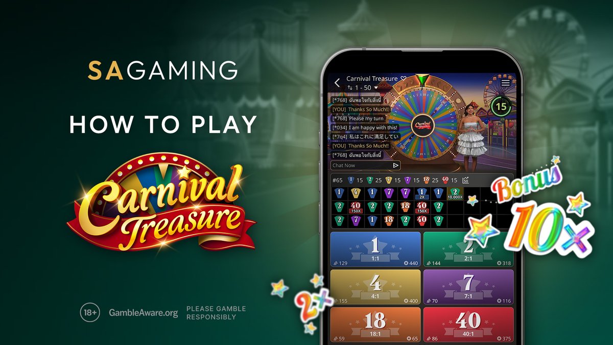 🌈 Here's a detailed walkthrough to Carnival Treasure's gameplay, bonus spins, &amp; chat room fun! 

Read here👉 sagaming.com/blog/how-to-pl…

🚫 18+ | Please Gamble Responsibly #ResponsibleGaming #SAGaming #CarnivalTreasure #iGaming #OnlineCasinoGames #LiveCasinoGames