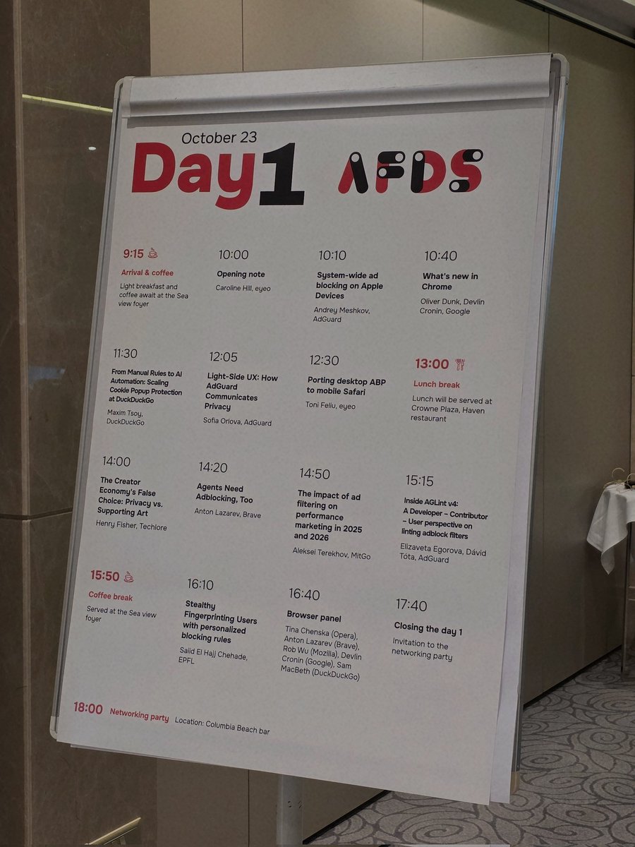 AdGuard's tweet photo. It's a huge day! Today marks Day One of the Ad-Filtering Dev Summit 2025!

​Ready to soak up the tech atmosphere and get your network on?

​Drop your burning tech questions in the replies or tweet them out with #AFDS2025 — we'll be sure to pass them on to our fantastic guests and speakers!