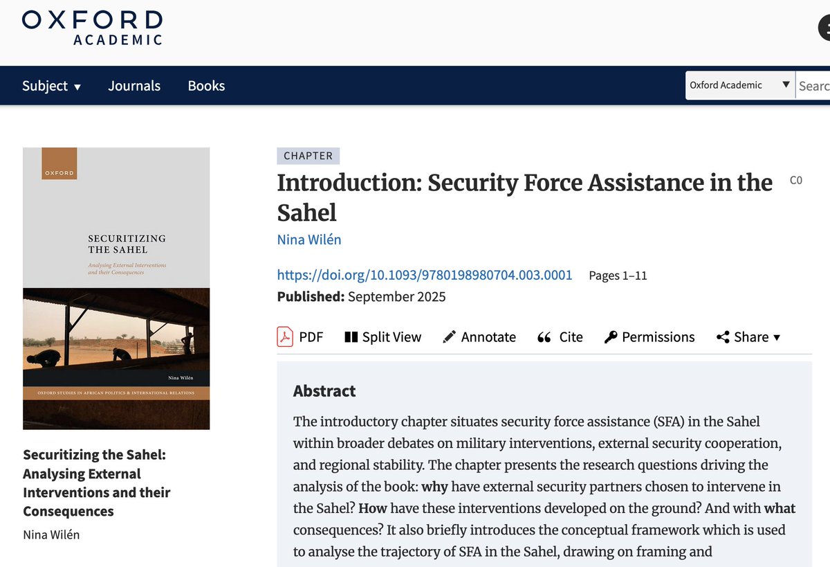 WilenNina's tweet photo. ➡️Want to read my book "Securitizing the #Sahel"? 

@OUPAcademic has made the introductory chapter available here until 10 November! 

It outlines the main argument &amp; structure of the book!

#Niger #Burkina #Mali #military #security #Barkhane #EUCAP #EUTM

https://t.co/5EjPsdeLmz https://t.co/8clQTOtg6H