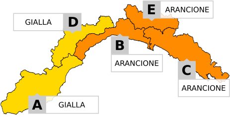 #AllertaMeteoLIG 

🟠 Scatta l’allerta arancione per piogge diffuse e temporali su zone B, C, E fino alle 18 di oggi, giovedì 23 ottobre

🟠 Arancione anche sui bacini grandi di C (Magra ,Vara, Entella) fino alle 20 di oggi 

🟡 Gialla su zone A,D fino alle 15 di oggi