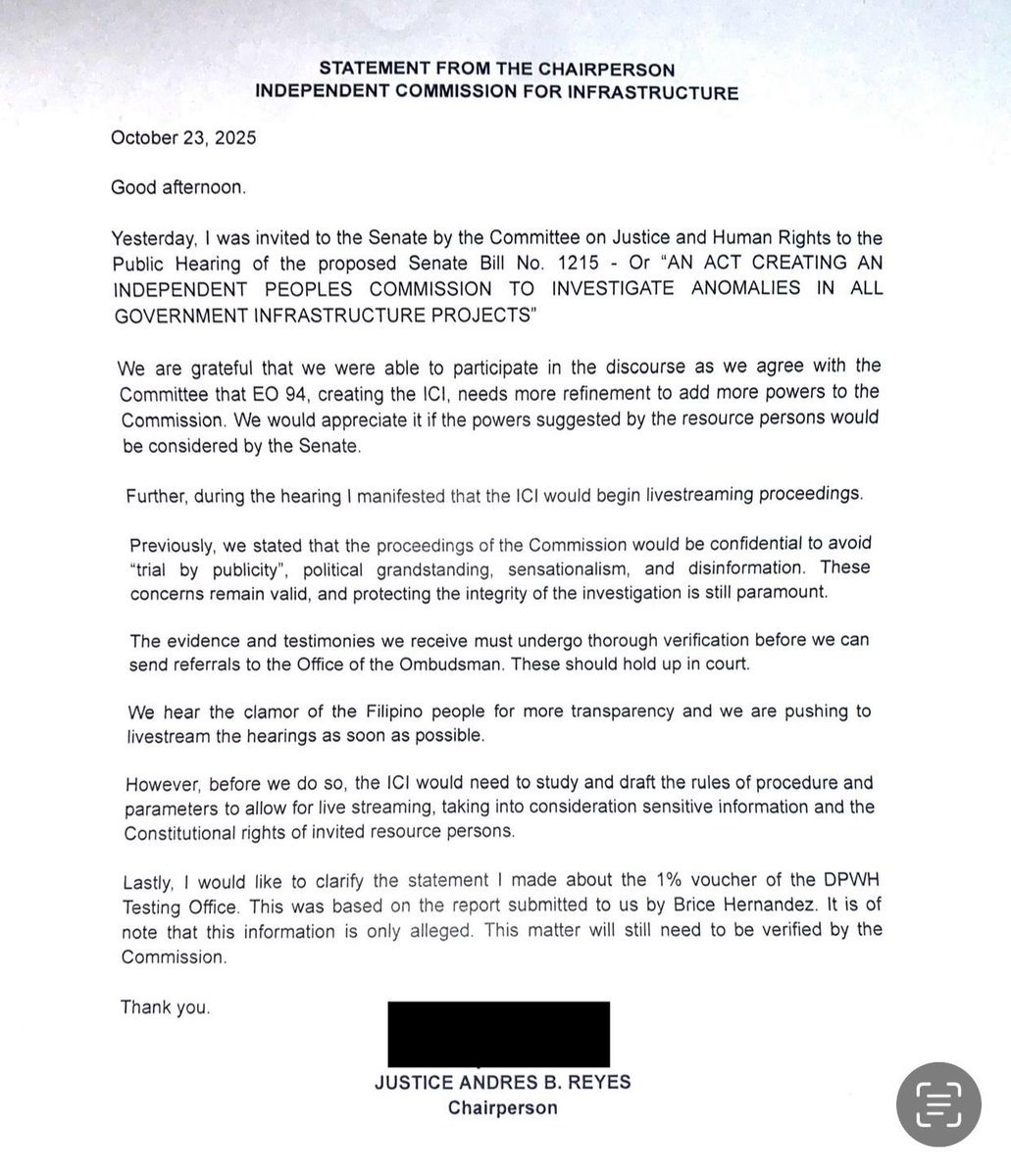 nimfaravelo's tweet image. ICI kailangan pang mag-aral at bumalangkas ng rules, procedures at parameters para sa livestreaming ng mga pagdinig - ICI Chairman Andres Reyes @dzbb
