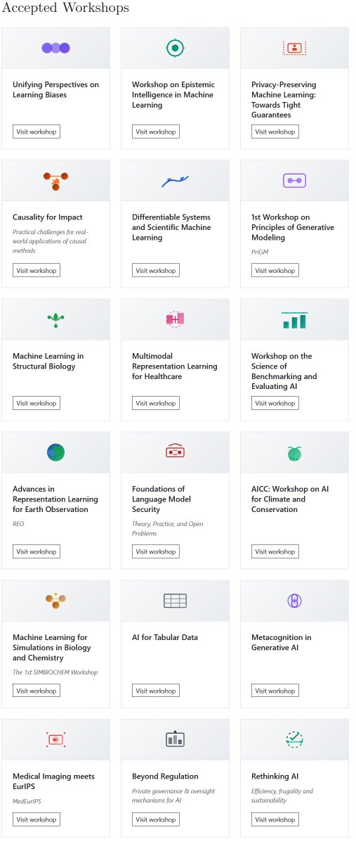 EurIPSConf's tweet image. Reason #4
#EurIPS is first and foremost a community-driven event. This is evident by all of the community-organized events taking place - 3 Affinity Workshops, 18 Workshops (out of 52 proposals!), as well as external Social Events. We look forward to meeting you all 😁