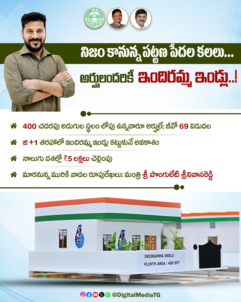 DigitalMediaTG's tweet image. ✨ నిజం కానున్న పట్టణ పేదల కలలు... 
అర్హులందరికీ ఇందిరమ్మ ఇండ్లు..!
#TelanganaPrajaPalana #TelanganaRising2047 #IndhirammaIllu
@TelanganaCMO @revanth_anumula @INC_Ponguleti @OffDSB