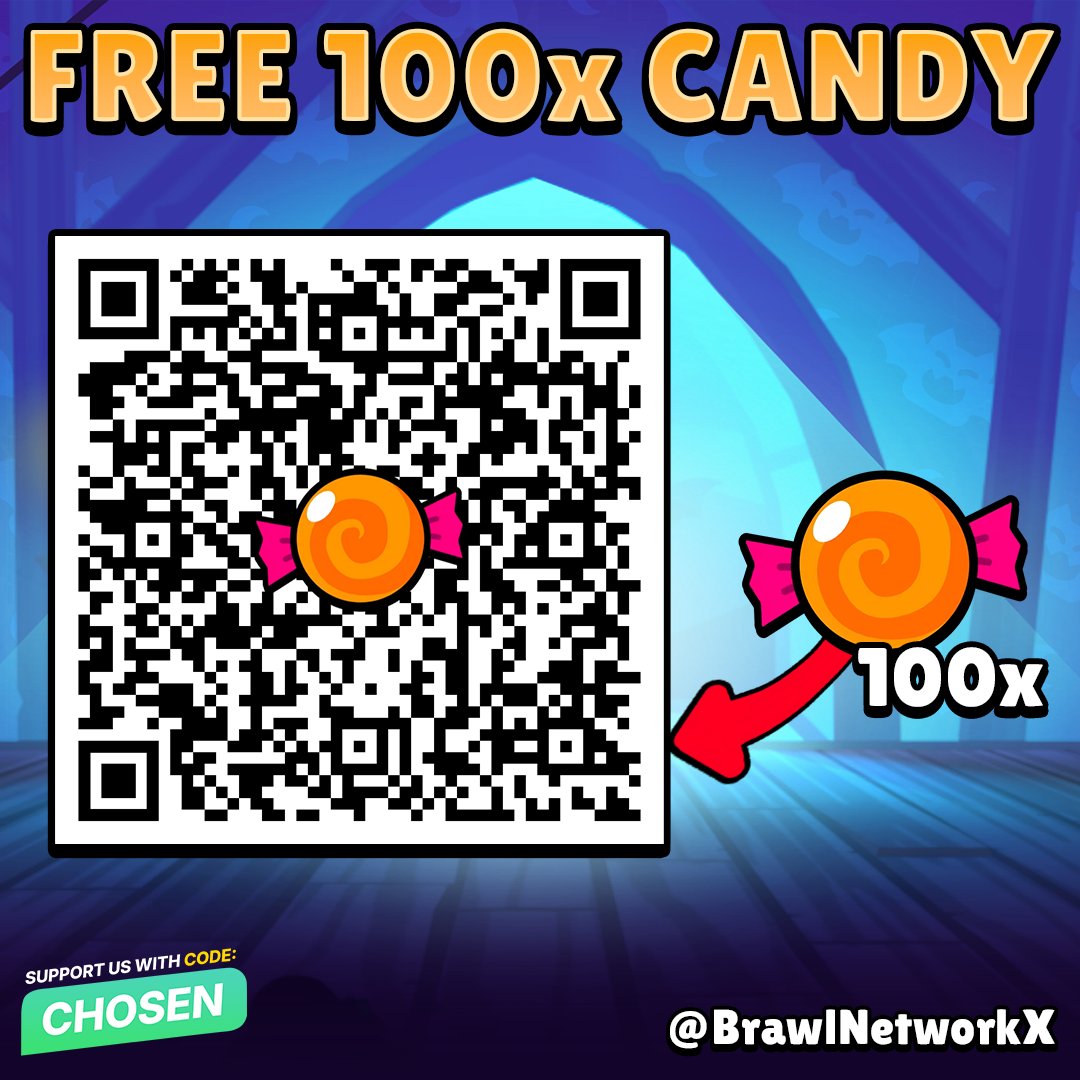100x Free Candy!!! 🍬

🔗 Scan the QR Code or Use this link to claim: link.brawlstars.com/voucher/3b8e53… 

‼️ Also Follow me and Like this tweet as 3 lucky followers will get a chance to win additional 100x Candy! ‼️

#BrawlStars #Brawloween #BrawlTalk