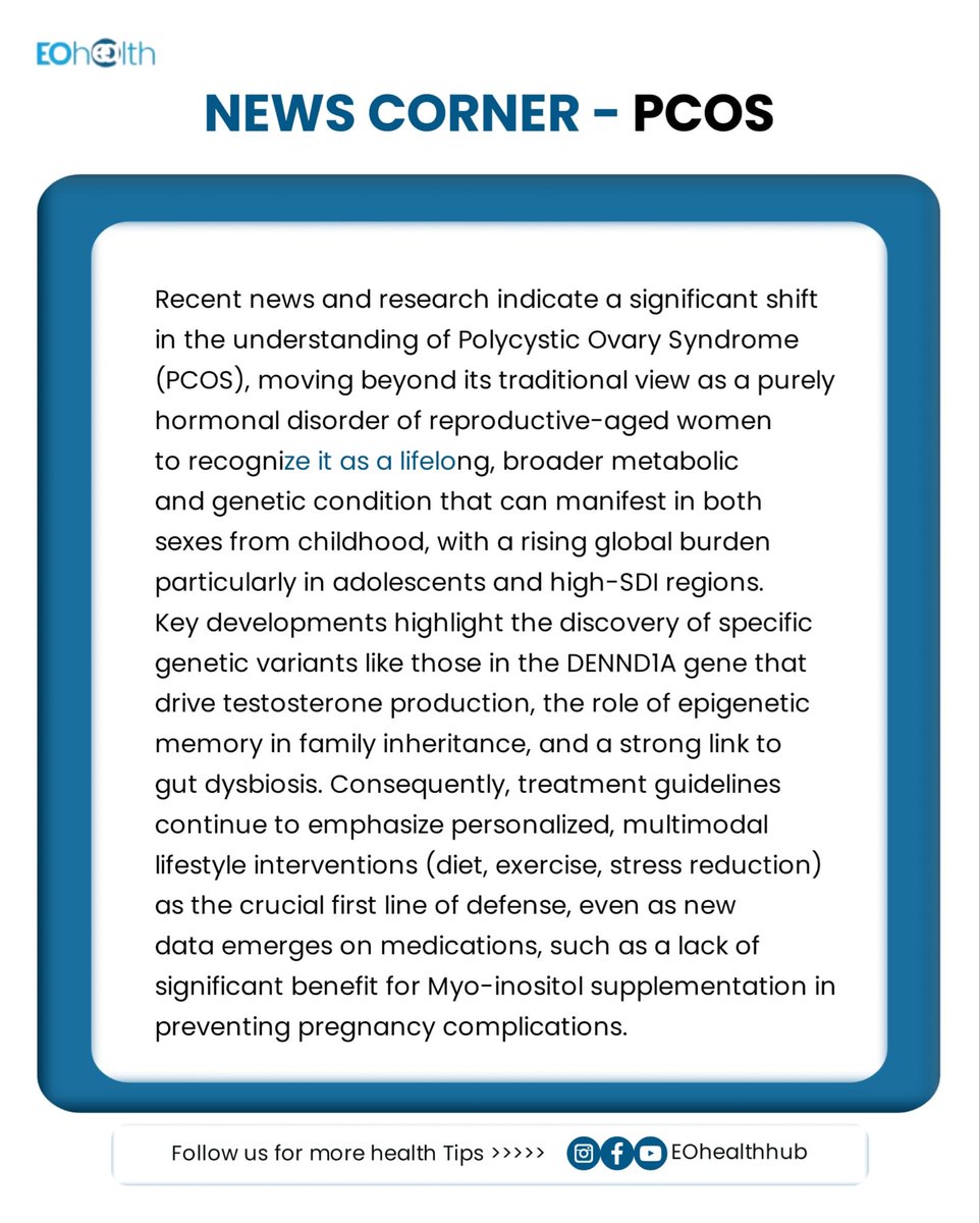 eohealthhub's tweet image. PCOS goes beyond hormones! 🌸
It’s a lifelong condition that affects metabolism and genetics too. Discover how personalized lifestyle changes can make a big difference. 💙

👉 Follow @EOhealthhub for more tips on managing PCOS and living healthier every day!

#PCOS #EOHealthHub
