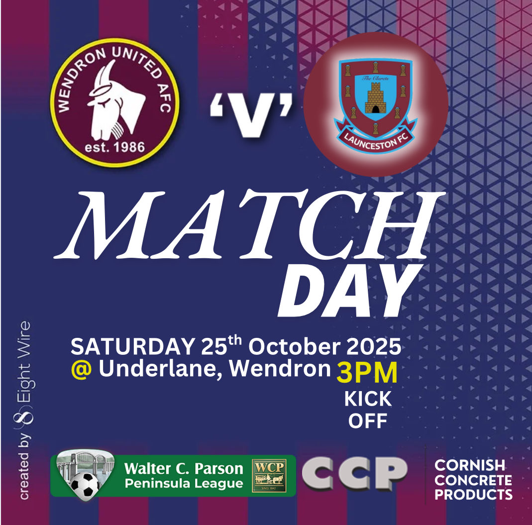 𝗡𝗲𝘅𝘁 𝘂𝗽
We host <a href="/LauncestonFC/">Launceston FC</a> in the <a href="/swpleague/">WALTER C. PARSON PENINSULA LEAGUE</a> this Saturday at 3pm. 

We look to extend our unbeaten run before going to <a href="/TCFC_Official/">Truro (C)ity FC</a> Res. next Tuesday. 

Get along to Underlane to support The Dron.