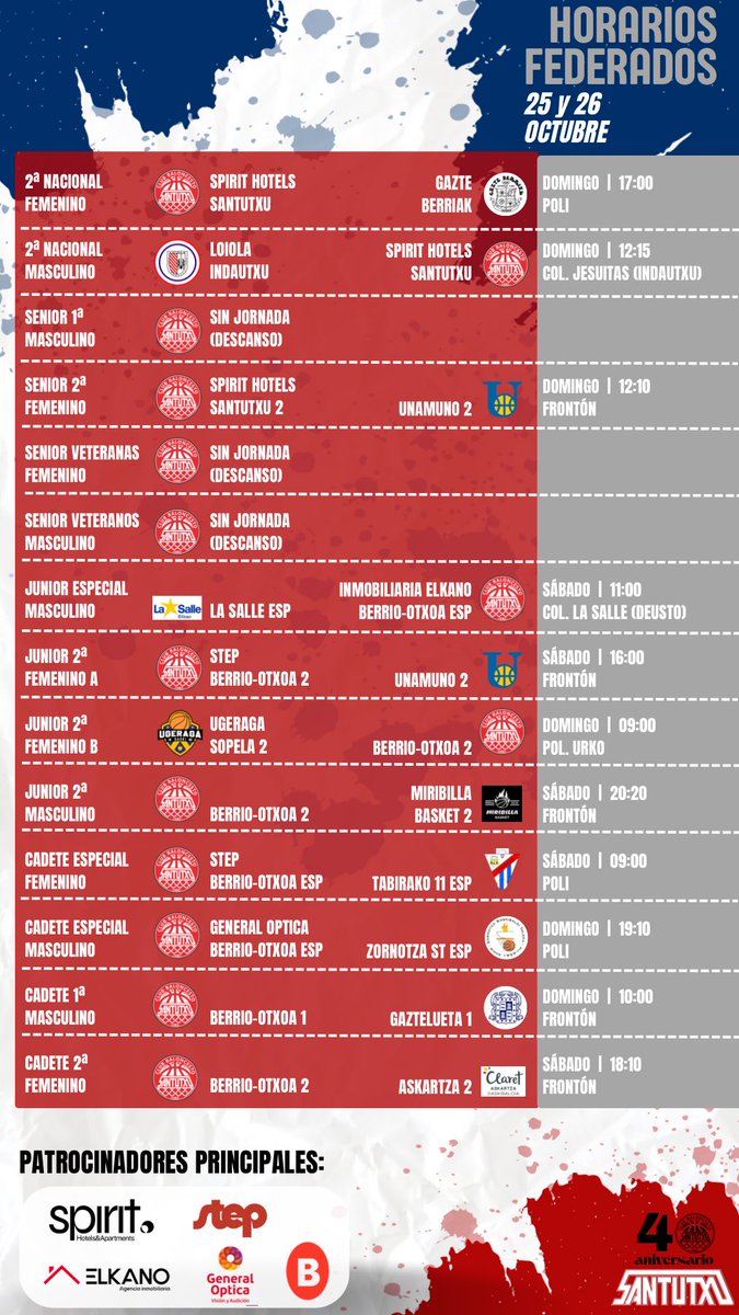 cbsantutxu's tweet image. Horarios:
25 y 26 Octubre

#CBSantutxu #CBSantutxu40A 🎂