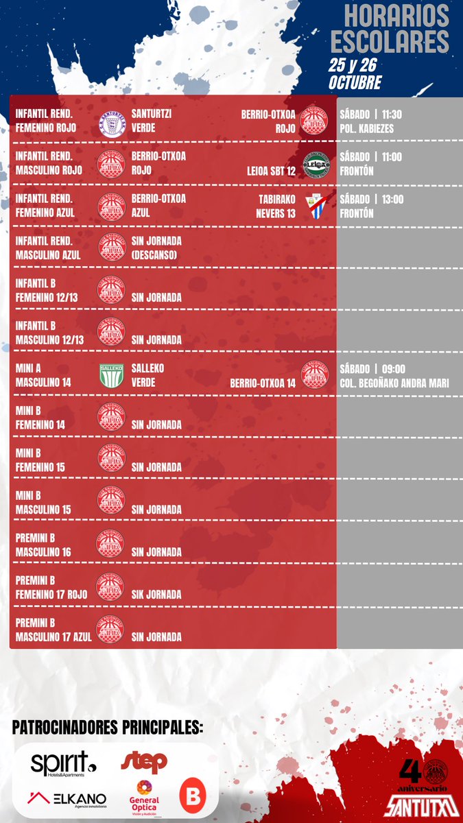 cbsantutxu's tweet image. Horarios:
25 y 26 Octubre

#CBSantutxu #CBSantutxu40A 🎂