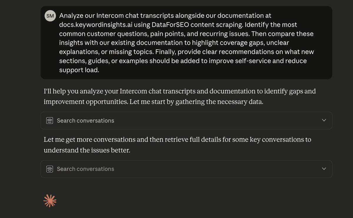 Suganthan Mohanadasan (@suganthanmn) on Twitter photo MCP is so underrated...
Use case: Find gaps in your support documentation using <a href="/intercom/">Intercom</a> and <a href="/dataforseo/">dataforseo</a> MCP 😀 MCP is so underrated...
Use case: Find gaps in your support documentation using <a href="/intercom/">Intercom</a> and <a href="/dataforseo/">dataforseo</a> MCP 😀