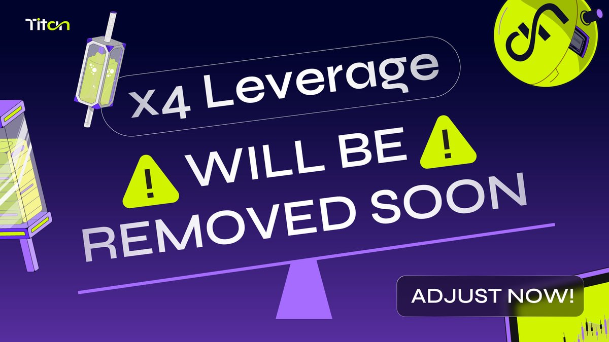 TitanSmartTrade's tweet photo. ⚠️ Reminder: Titan Optimizes Leverage Settings for Safer Trading

As part of Titan’s ongoing commitment to protect users and promote sustainable trading, the 4x leverage option will be disabled.

🔒 Oct 5 – 4x leverage locked (no new setup)
⚙️ Before Nov 1 – Adjust active bots to 2x or lower
🕛 Nov 3 (00:00 UTC) – Bots still using 4x will be automatically closed

Trade smarter. Stay safe. Grow steady with Titan!!!
