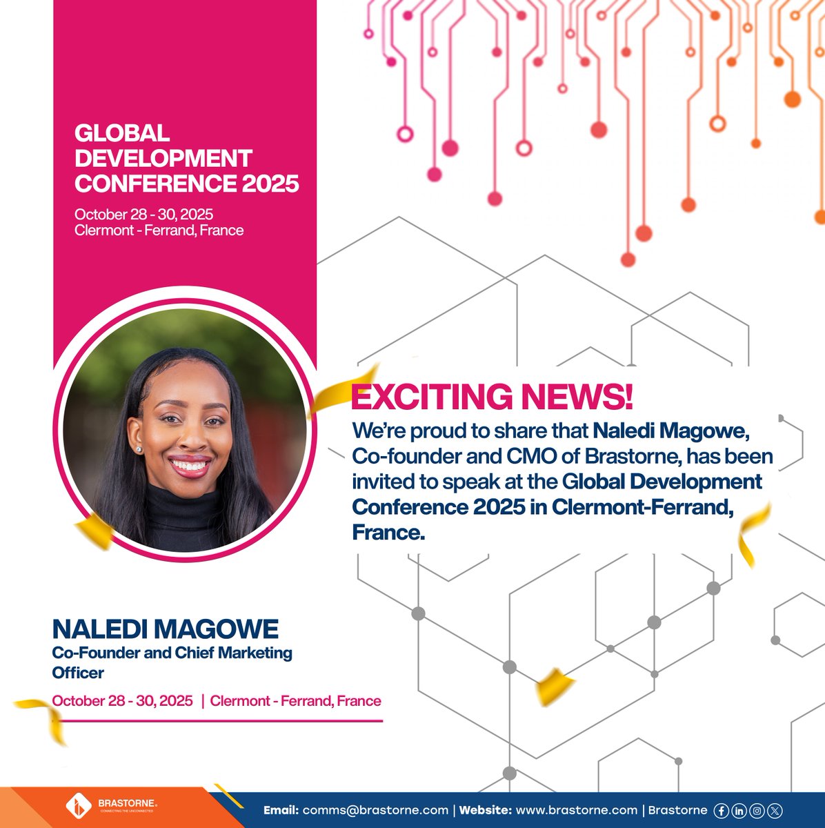 Naledi will join an international panel on “Digital Public Infrastructure for the Poor: Opportunities and Challenges”, highlighting how Brastorne’s work is bridging the digital divide and connecting millions across  Africa through simple feature phones.

 #Brastorne
