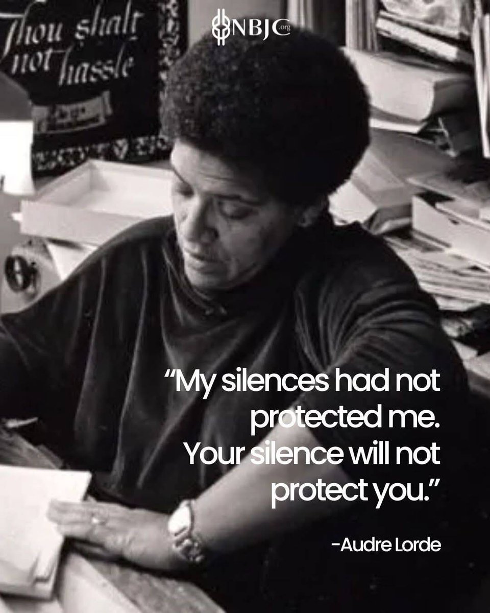 BlkHistStudies's tweet photo. Audre Lorde taught us that silence is not safety. Freedom lives in our voices, our stories, and our truth. We speak because we must. ❤️💚🖤
#befree #notsilent https://t.co/c1kz72NjGN
