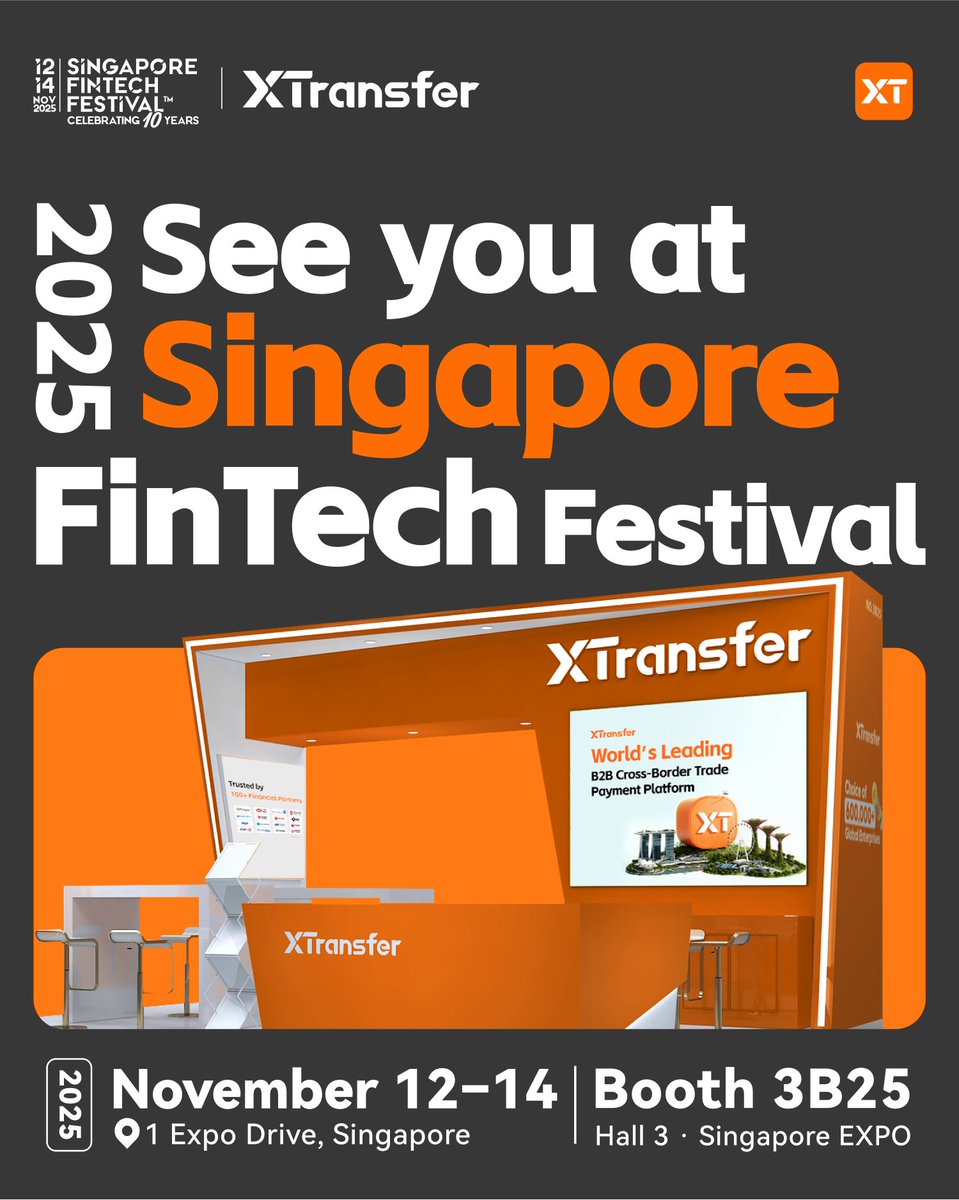🌟 See You at #Singapore FinTech Festival 2025! 🔥

💡Visit our booth to discover how we empower SMEs worldwide with smarter payments, stronger compliance, and seamless global connectivity. 🌍

📅 November 12–14, 2025
📍 Booth 3B25 · Hall 3 · Singapore EXPO

#XTransfer #SFF2025