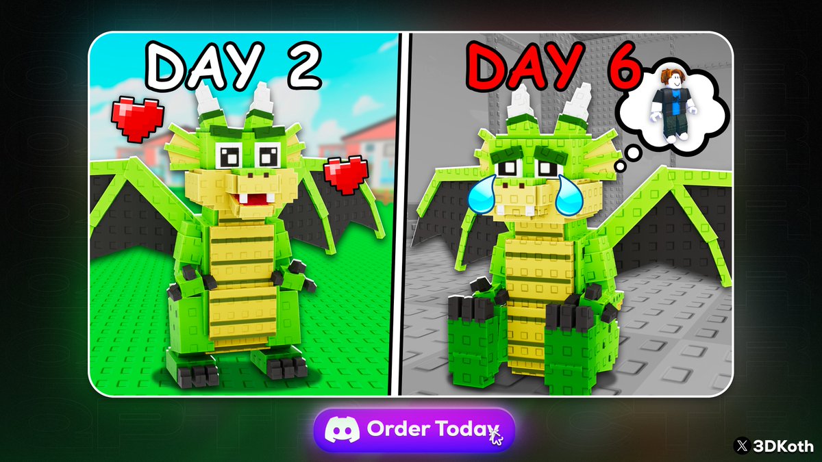 3DKoth's tweet image. Please make sure to take care of your pets! 😢❤️🩹
Boost your game stats with eye-catching designs and reach HIGH QPTR and CTR! 📈🚀
👉 discord.gg/ucymuTQ3wn
Like 💖 & RT 🔁 for more daily posts! 👀
#Roblox #RobloxDev #RobloxGFX #RobloxArt
