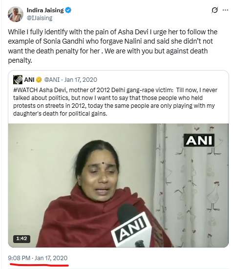 RakeshKishore_l's tweet image. 🚨Indira Jaising is the same Supreme Court's Advocate, who had urged Asha Devi(Mother of Nirbhya in 2012 gang ra@pe case) to forgive the perpetrators on 17 January, 2020 and had used the example of Sonia Gandhi, who had forgiven Rajiv Gandhi's assassinator.
To which Asha Devi…