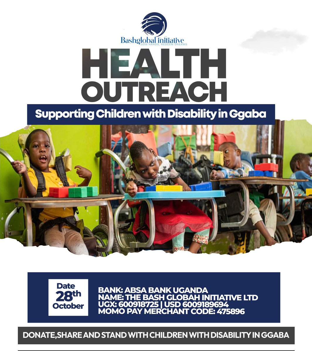 TheBashGlobal's tweet photo. “If you can’t feed a hundred people, then feed just one.” Mother Teresa

This October 28th, we are reaching children in Ggaba living with autism, cerebral palsy &amp; other
disabilities.

See the poster for giving details. https://t.co/aPJhdyE4Mt