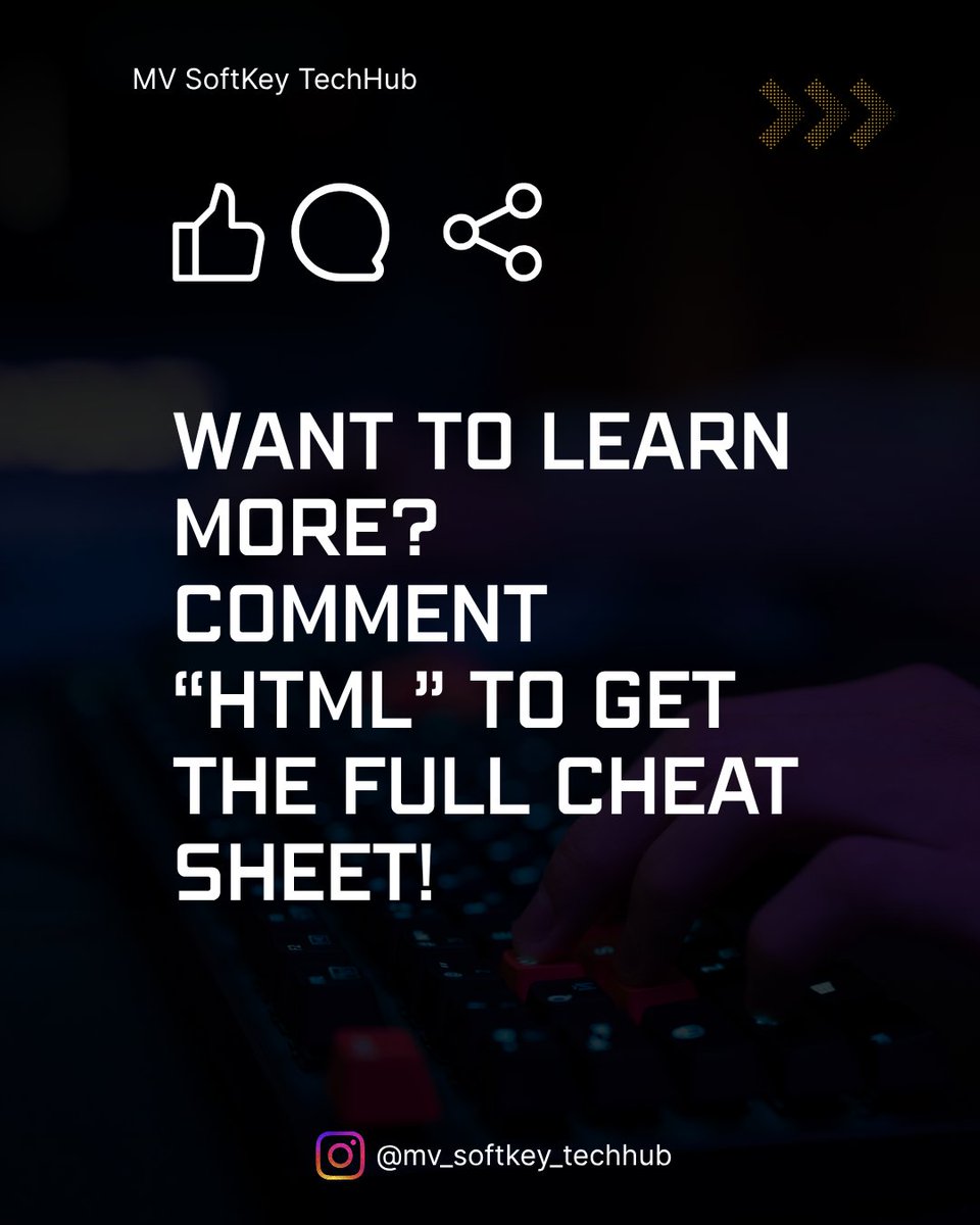 MvTechHub's tweet image. 📌 HTML Cheat Sheet for Developers! 💻🔥
A quick guide to the most important tags you’ll use every single day! 💡
💬 Comment “HTML” if you want the full cheat sheet in your DM!
#WebDesignBasics #TechTips #CodeFaster #mvsoftkeytechhub