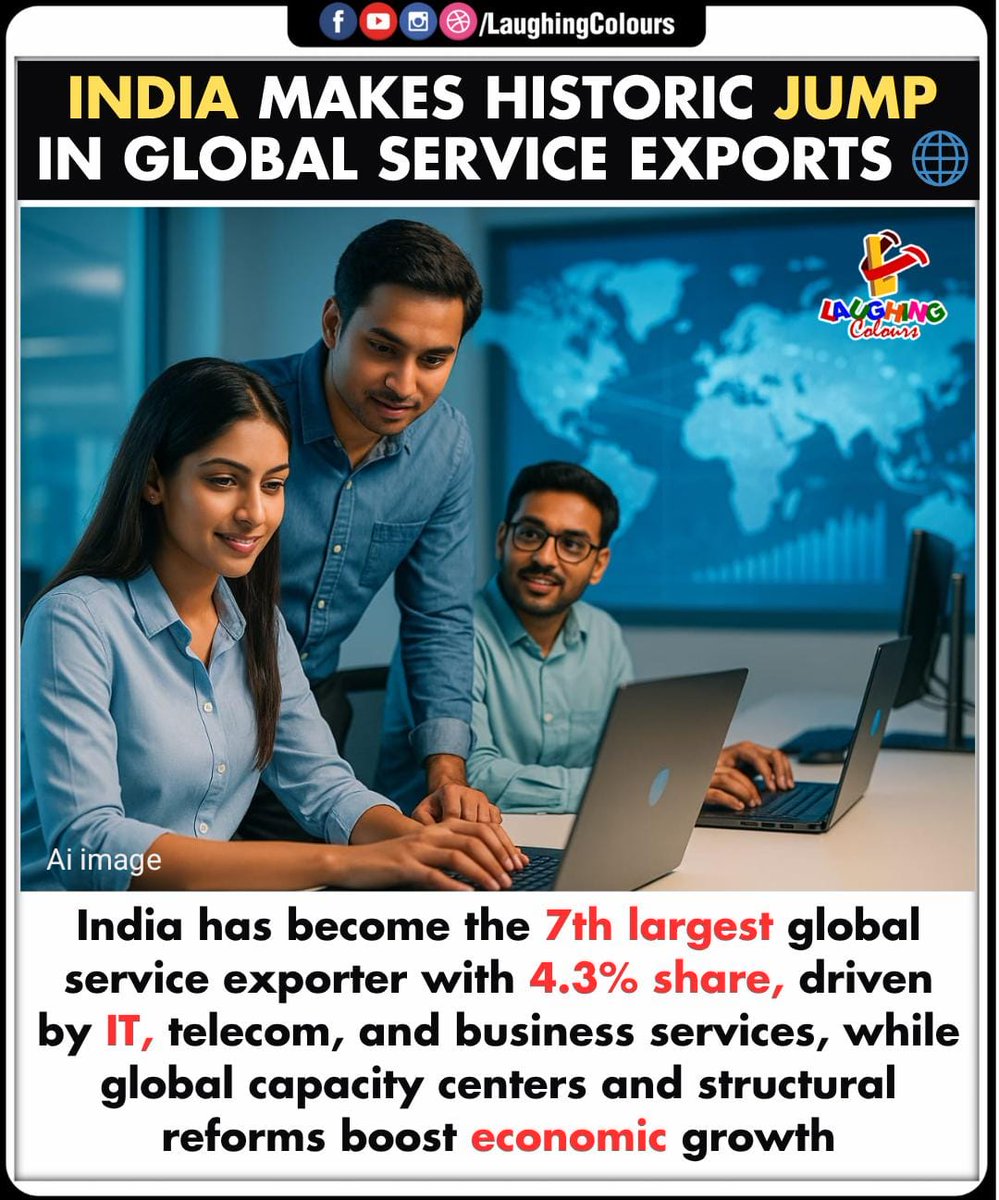 LaughingColours's tweet image. India’s global rise 🌍

#IndiaGrowth #ServiceExports #ITIndustry #EconomicBoost #ProudMoment #GlobalSuccess