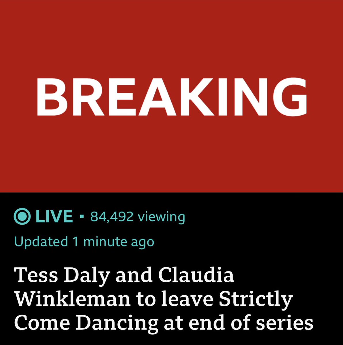 🚨BREAKING: After spending a short time with Tom Skinner, Tess Daly and Claudia Winkleman are set to leave Strictly Come Dancing.

Bosh.
