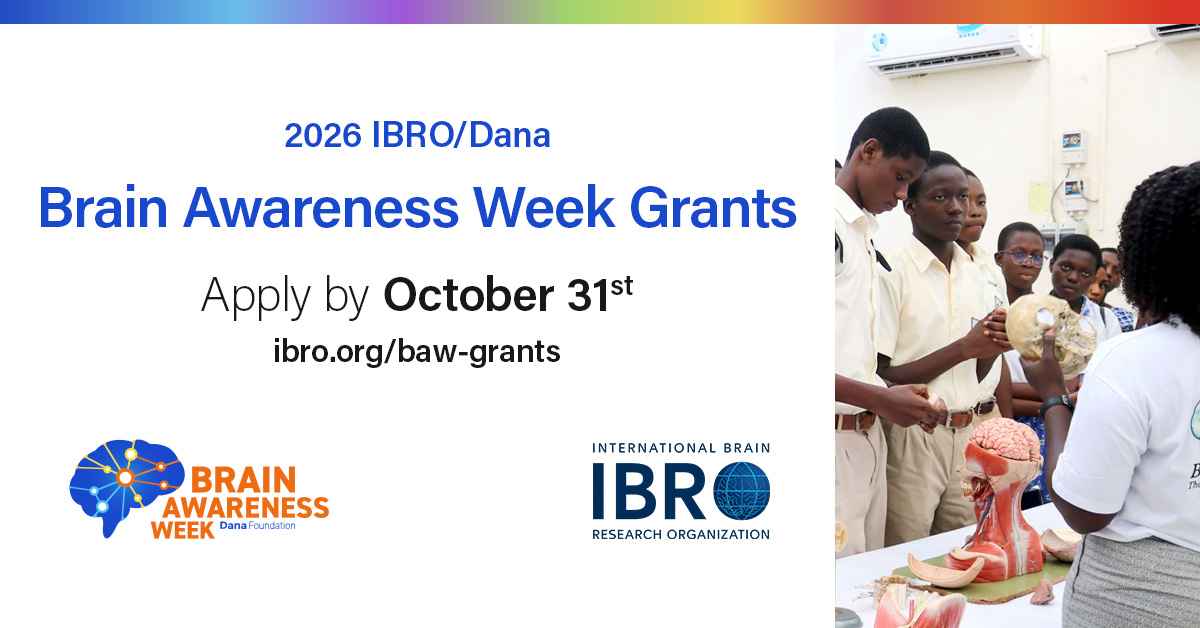 IBROorg's tweet image. ⏰ The deadline is approaching for the #BrainAwarenessWeek #Grants!
Apply by 31 Oct and make brain health more relatable, accessible &amp;amp; engaging in your community: ibro.org/grant/brain-aw… 

#IBROinAsiaPacific #IBROinUSCanada #IBROinAfrica #IBROinLatAm @dana_fdn