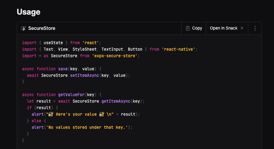 shanejones's tweet image. 🔐 Store secrets safely
Never store tokens in AsyncStorage. Use expo-secure-store — it encrypts data using Keychain/Keystore under the hood.
#ExpoDevTips 23/69
#reactnative #expo