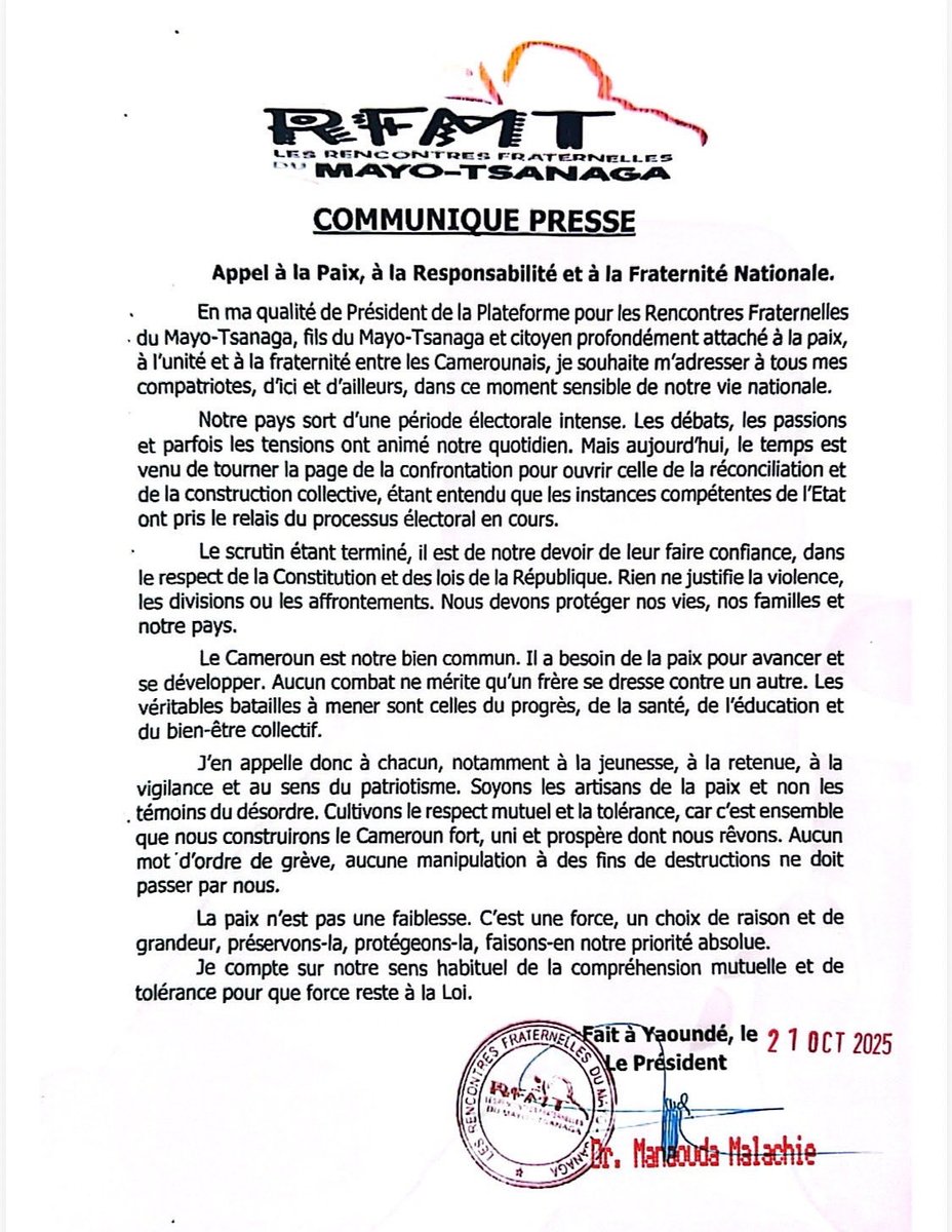#BreakingNews 

Cameroonian ministers are Panicking.

The Minister of Public Health Manouda Malachie asks for calm and peace amid a tumultuous surrounding vying towards a New Era, as Cameroonians made their voice heard though the ballot. 

#Elections2025 #Team237