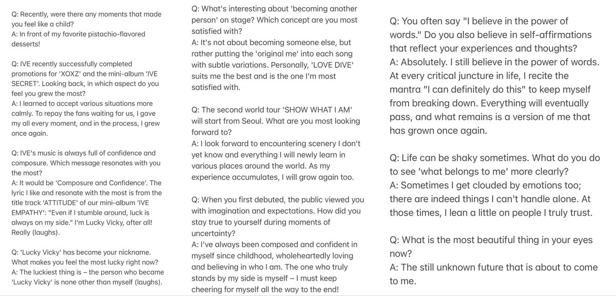 【251023】Elle Korea Inside Page Interview
Q: What is the most beautiful thing in your eyes now?
A: The still unknown future that is about to come to me.

Every time I read her interviews, I'm struck by how profound her thinking is.