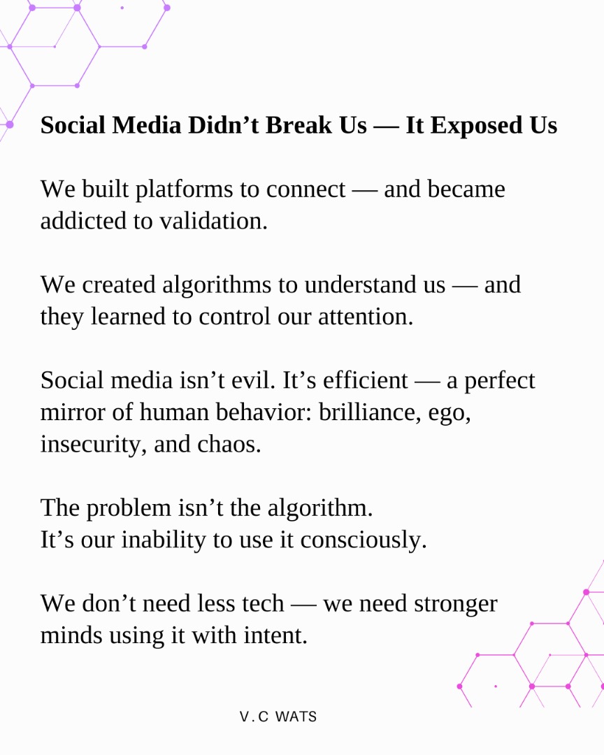 valcwats's tweet image. Social media isn’t the problem — our relationship with it is.
Use tech consciously. Build stronger minds. 🧠✨

#SocialMedia #DigitalWellness #MindfulTech #Awareness