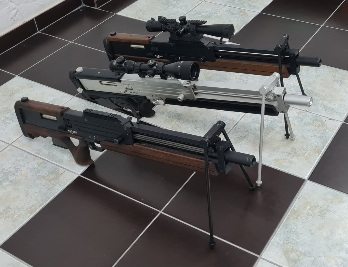 One more Asahi WA2000 arrived to the collection. 😎
Top : Standard (STD)
Middle: Super Deluxe (SDX)
Bottom: Deluxe (DX) 

Now if I could get my special one from Japan that would be a dream !
#airsoft #アサヒ #アサヒファイアーアームズ #wa2000 #hitman #wa2k