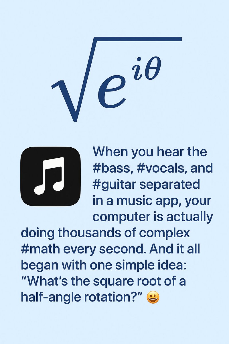 art____tra's tweet image. 🎶 When you hear the #bass, #vocals, and #guitar separated in a music app, your computer is actually doing thousands of complex #math operations every second. And it all began with one simple idea: “What’s the square root of a number?” 😄 #Fourier #Math #Music #Digital