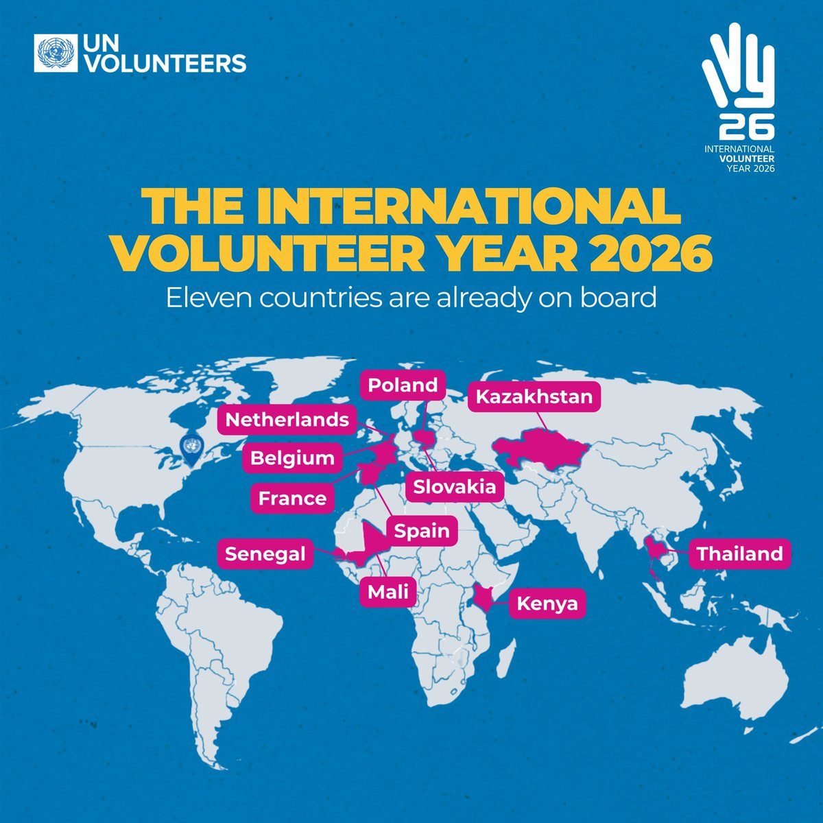 #IVY2026 is gaining momentum! 🙌

1⃣1⃣ countries are already on board, with national teams ready to lead local action and coordination for the International #VolunteerYear 2026. 

Learn more🔗 knowledge.unv.org
