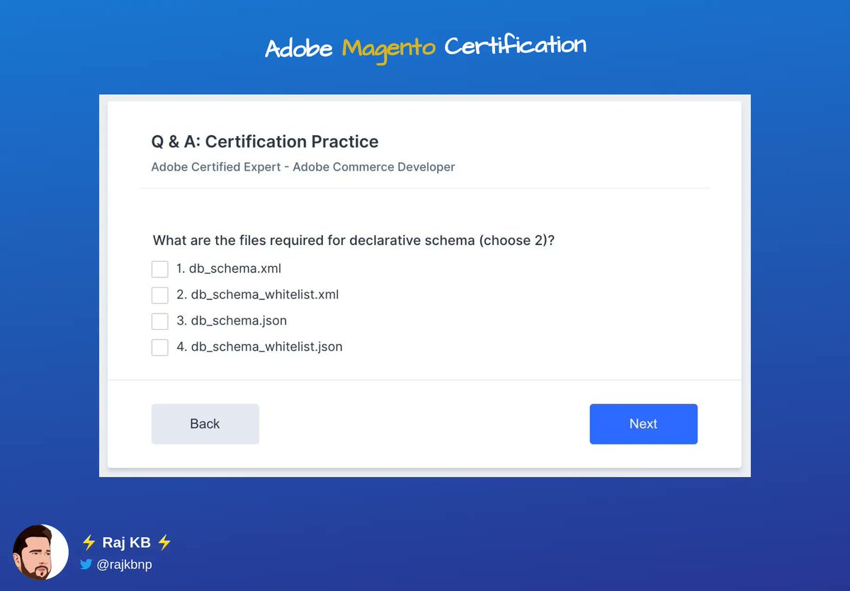 rajkbnp's tweet image. ✴️ #Magento #Adobe #Certification practice for "Adobe Certified Expert - Adobe Commerce Developer" 🏅 exam ✴️
🤔 Practice Q & A👇