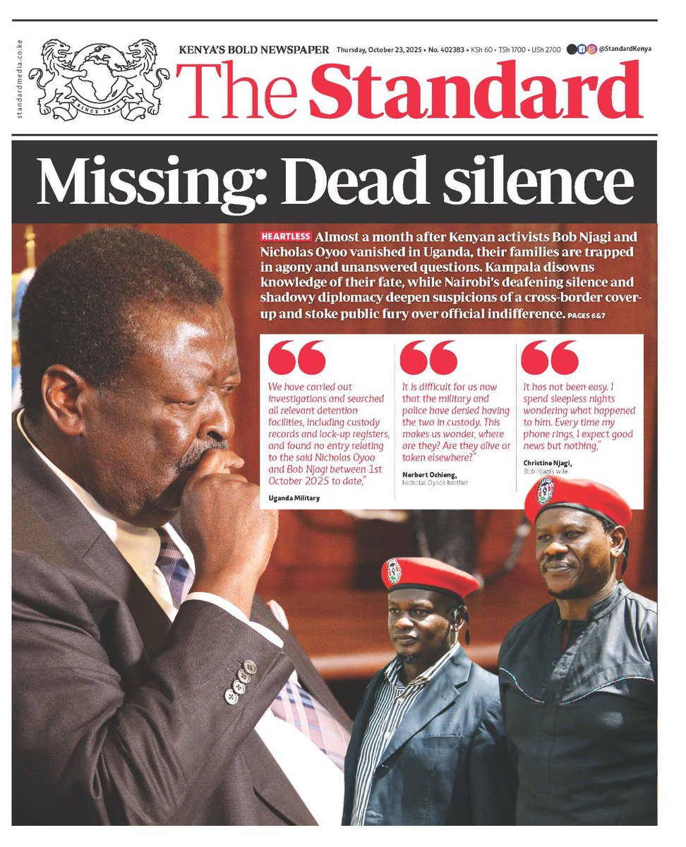 Activism Ain’t a Crime
We shall never be silenced 
<a href="/MusaliaMudavadi/">Musalia W Mudavadi</a> where are they
<a href="/KagutaMuseveni/">Yoweri K Museveni</a> free them!
#FreeBobNjagi 
#FreeNicholasOyoo