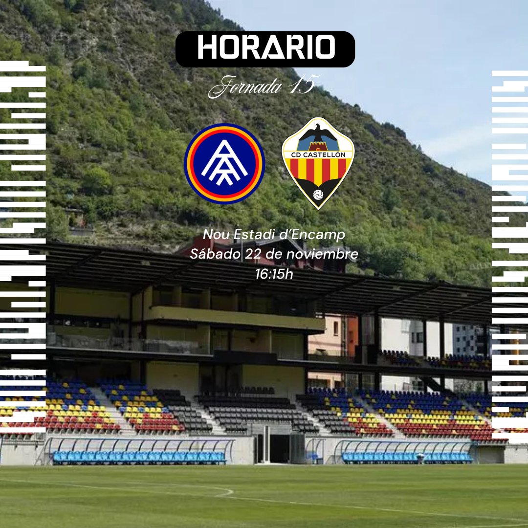 CDCastellon's tweet image. ⏰ ¡Horario confirmado para la jornada 1⃣5⃣ de @LaLiga2! 

🆚 @fcandorra 
📅 Sábado 22/11/2025 
🏟 Nou Estadi d&apos;Encamp
⌚ 16:15 horas 

#AndorraCastellón
#PPO👂