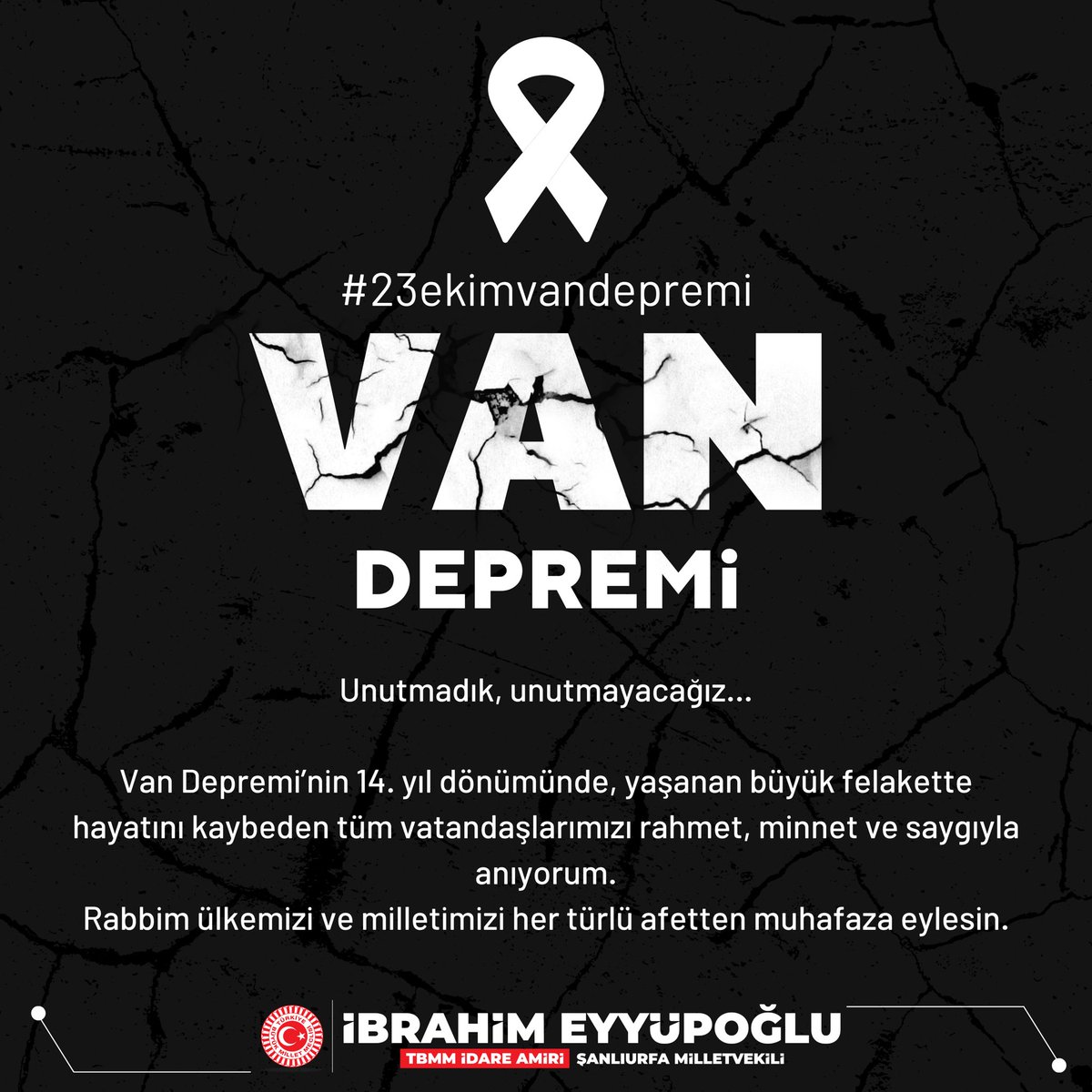 Unutmadık, unutmayacağız…

#Van Depremi’nin 14. yıl dönümünde, yaşanan büyük felakette hayatını kaybeden tüm vatandaşlarımızı rahmet, minnet ve saygıyla anıyorum.

Rabbim ülkemizi ve milletimizi her türlü afetten muhafaza eylesin.

#Vandepremi #23Ekim