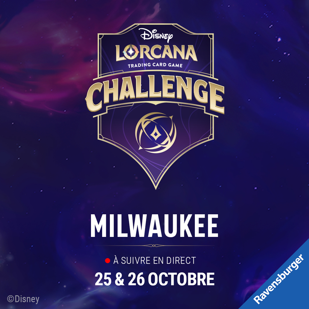 Un nouveau weekend de compétition approche ! 🔥

🔴 Venez suivre le Challenge de Milwaukee en live sur Twitch tout le weekend à partir de 11h45 ce samedi : twitch.tv/DisneyLorcana_…

 #DisneyLorcana #Milwaukee #DLCMilwaukee
