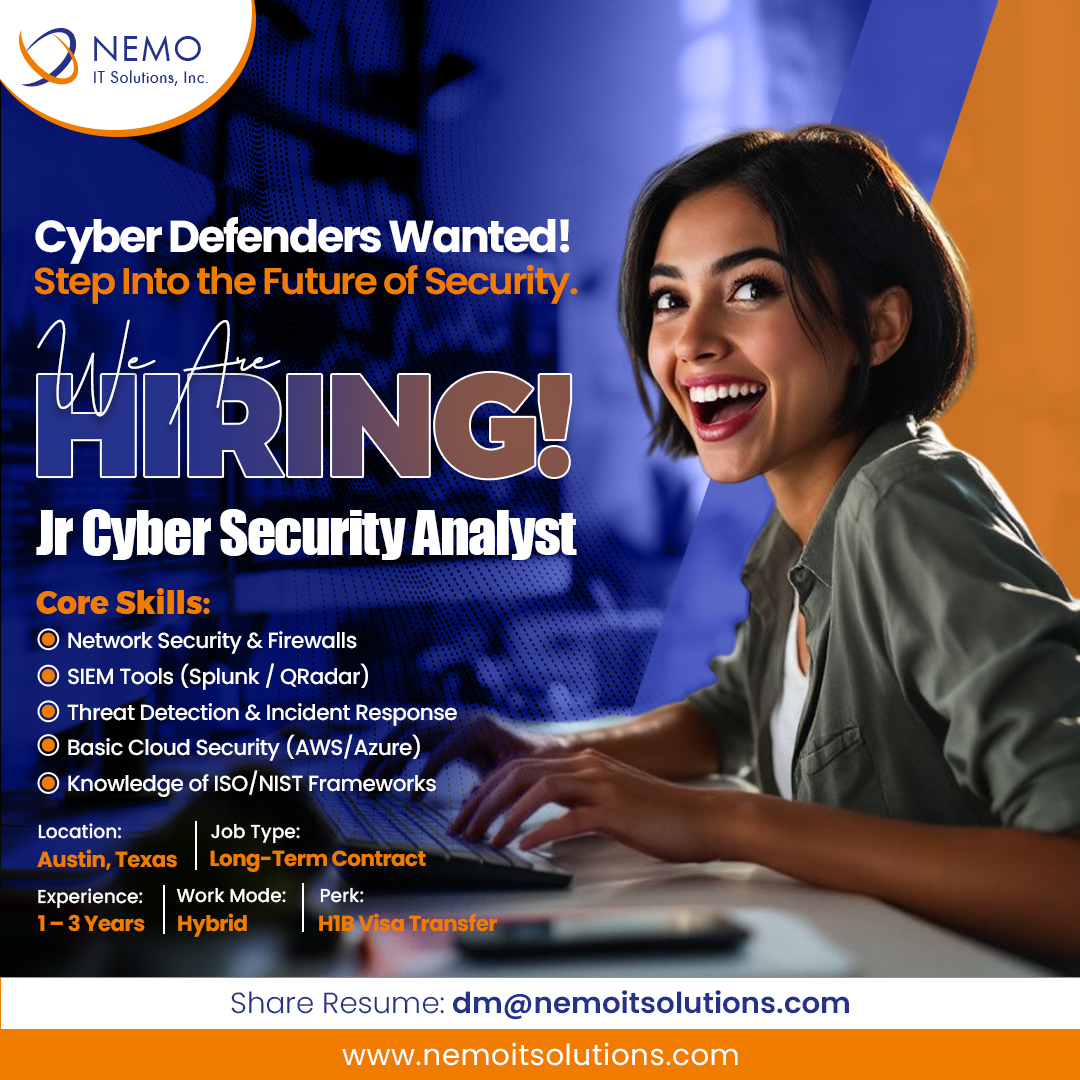 nemoitsolutions's tweet image. Cyber Defenders Wanted! Step Into the Future of Security.

Role: Junior Cyber Security Analyst
📩 Apply Now: dm@nemoitsolutions.com
.
.
#cybersecurity #cyberjobs #techjobs #hiringnow #cyberdefenders #infosec #itjobs #nemoitsolutions #Kedarnath