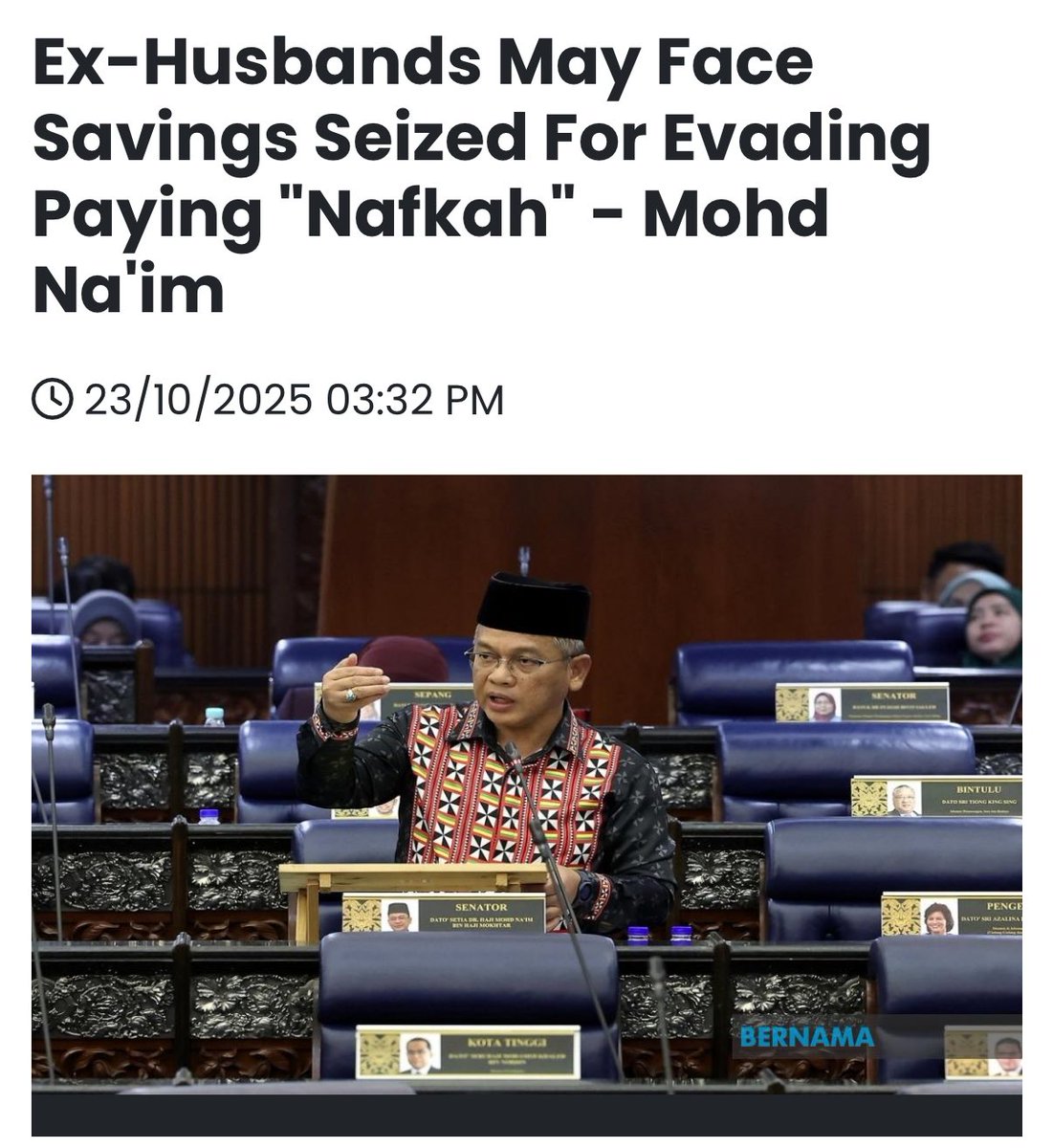 surayaror's tweet image. &apos;The government is taking steps to empower Syariah Courts to seize the financial savings of ex-husbands who evade paying court-ordered &quot;nafkah&quot;&apos;

Meaning harta ex-husb culas nafkah nanti kena sita. BAGUS, INI YANG KITA MAU 👏👏👏

bernama.com/en/news.php?id…