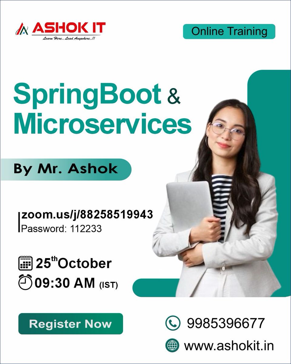 ashokitschool's tweet image. 🚀 Master Spring Boot & Microservices — Build Scalable Java Applications!
📲 Register Now: tr.ee/cCO7D0
🚀 Trainer: Mr. Ashok
📅 Start Date: 25th October
⏰ Time: 09:30 AM (IST)
#SpringBoot #Microservices #JavaDevelopers #BackendDevelopment #SpringFramework #AshokIT