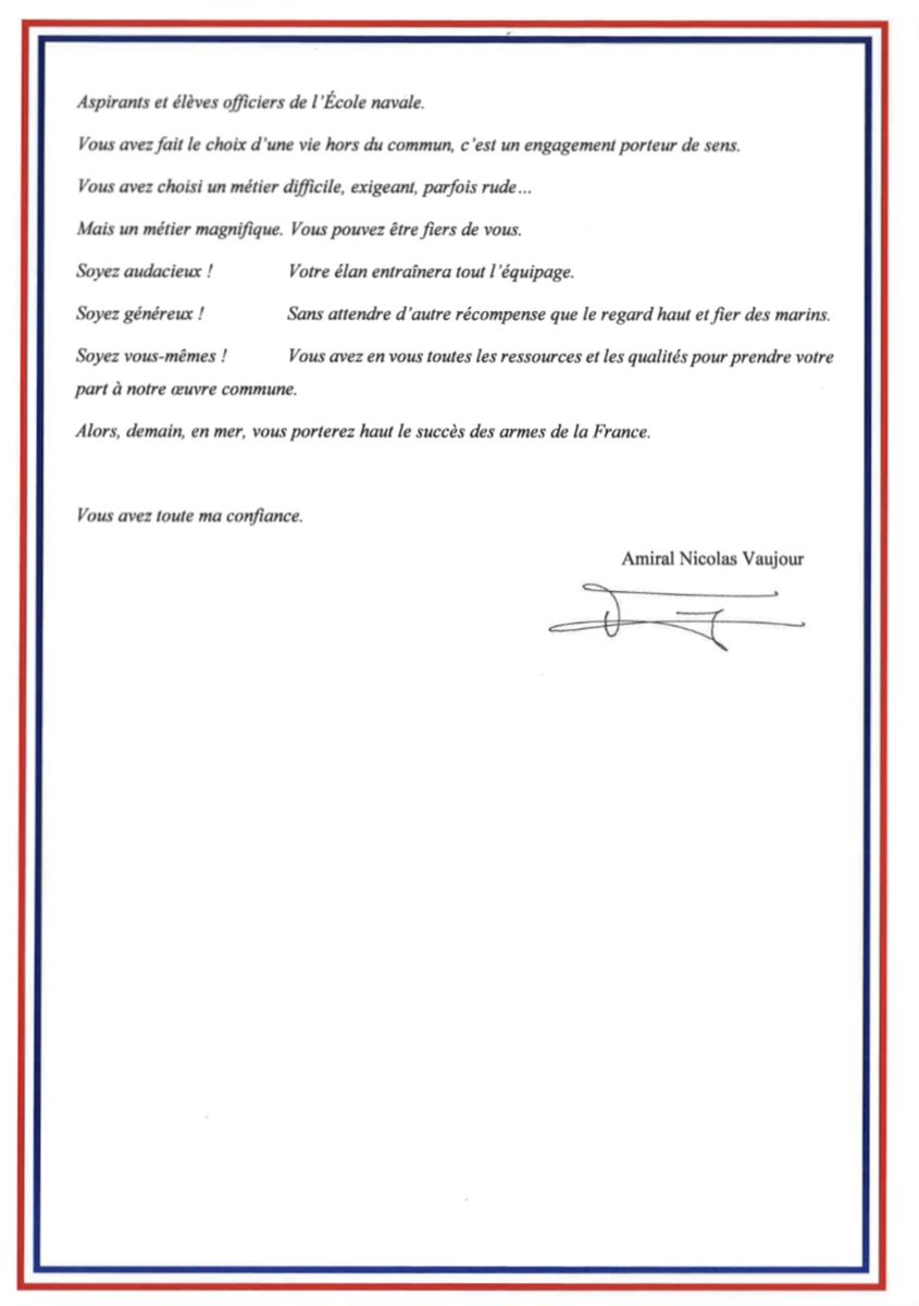 Aux jeunes officiers, j’ai donné deux mots d’ordre : servir et commander ⤵️