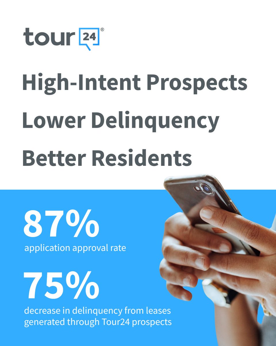 Fraud concerns are rising across #multifamily. Leases generated through Tour24 prospects show a 75% decrease in delinquency, resulting in an 87% application approval rate. See how it works: hubs.ly/Q03PSYnc0
#PropTech #FraudPrevention #SelfGuidedTours