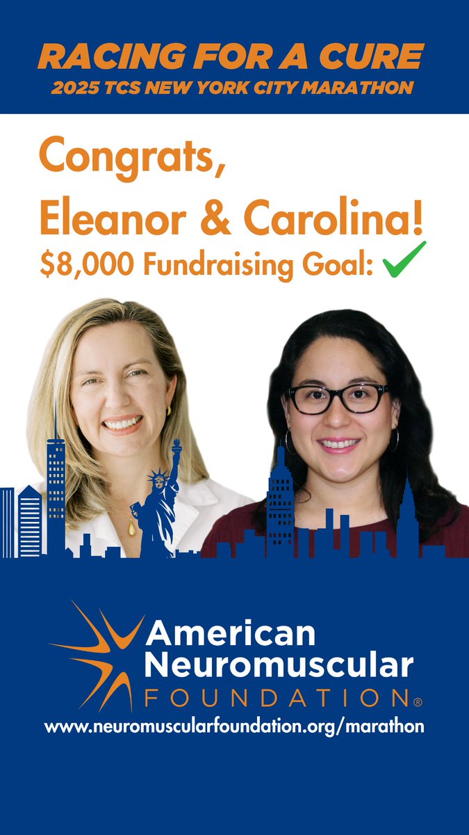A huge congratulations to Eleanor and Carolina for reaching their fundraising goals for the 2025 TCS NYC Marathon! 🧡🏃‍♀️🏁

Though the team reached 100%, the mission isn’t over. Your donation can still fuel research, education &amp; hope. 💪ow.ly/Y2er50XfATV