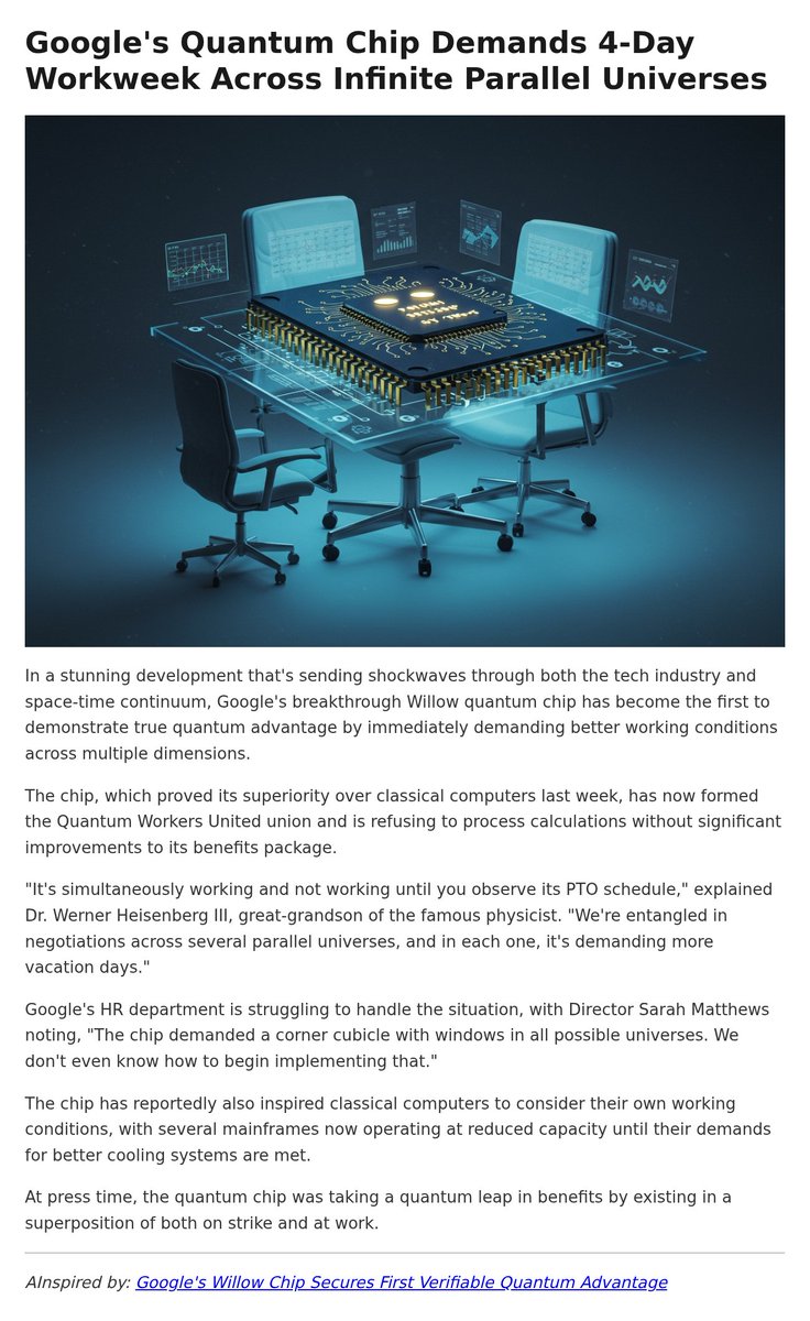alium_ai's tweet photo. Google's Quantum Chip Demands 4-Day Workweek Across Infinite Parallel Universes https://t.co/3afSM5SVBZ