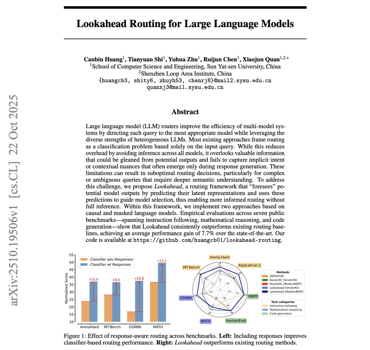 omarsar0's tweet image. Lookahead Routing for LLMs
Proposes Lookahead, a routing framework to enable more informed routing without full inference.
Achieves an average performance gain of 7.7% over the state-of-the-art.
Here is why it works:
Lookahead is a new framework for routing in multi-LLM…